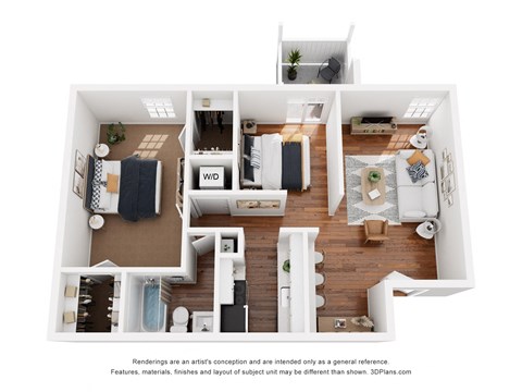 Floor plan for 2 beds, 1 bath, 812 sqft